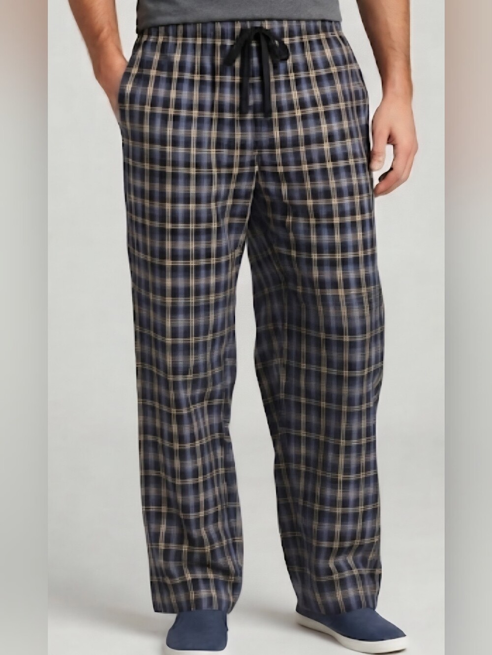 Chaps Men’s Plaid Flannel Pajama Pants Navy Blue Tan Size Large Excellent Cond